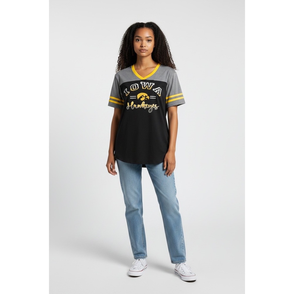 1126 Colosseum Iowa Hawkeyes Womens XXL V-Neck T-Shirt Colorblock Grey Black